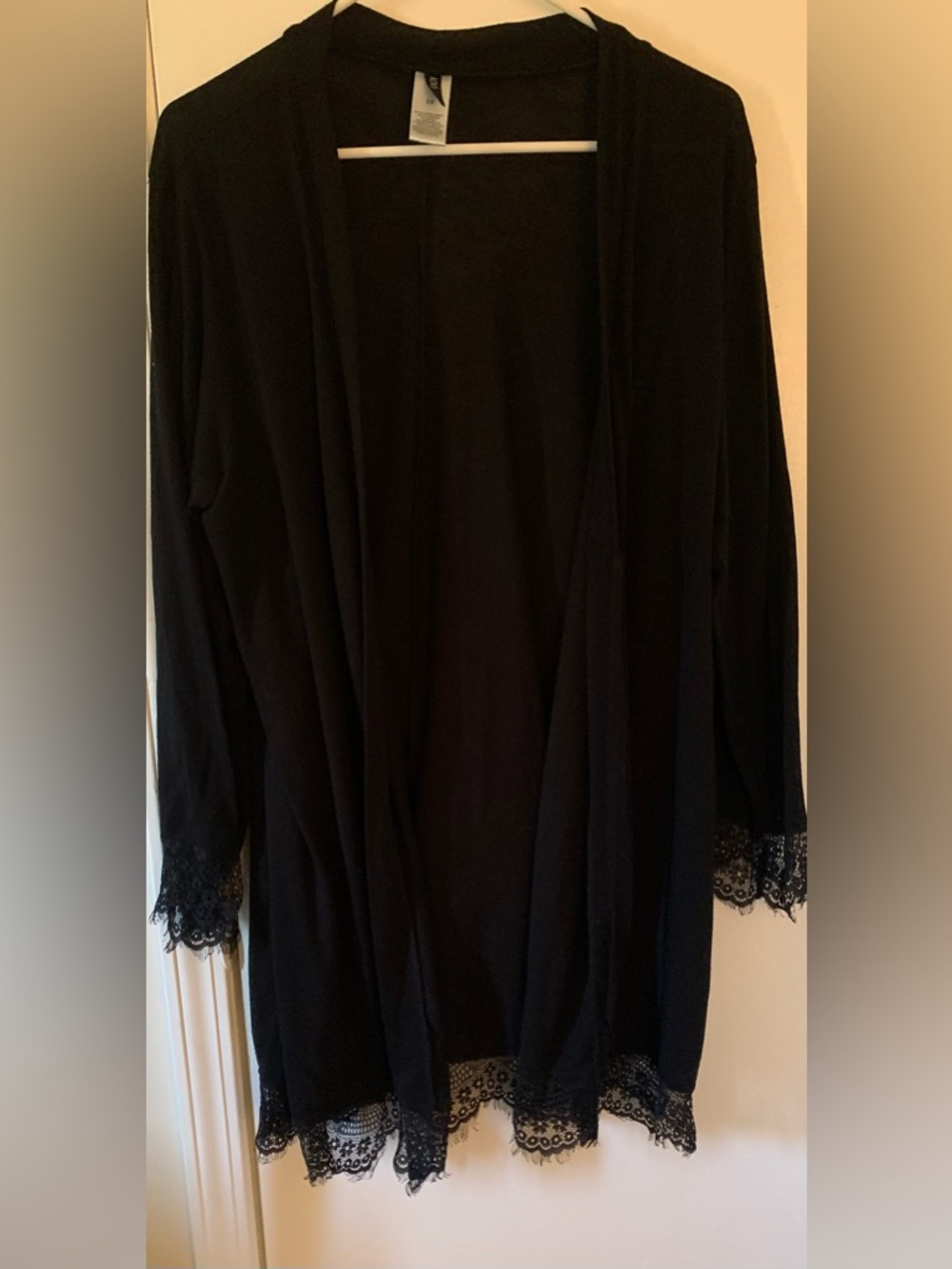 Adore Me Black Lace-Trim Open Front Robe